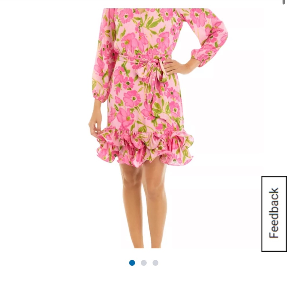 Taylor Girls Pink Floral Ruffle Dress with Tie Waist